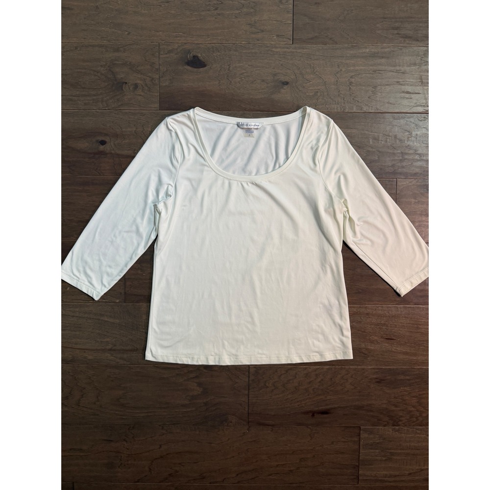 Peter Nygard Womens White Scoop‎ Neck 3/4 Sleeve Top Size L 32182832 Stretch